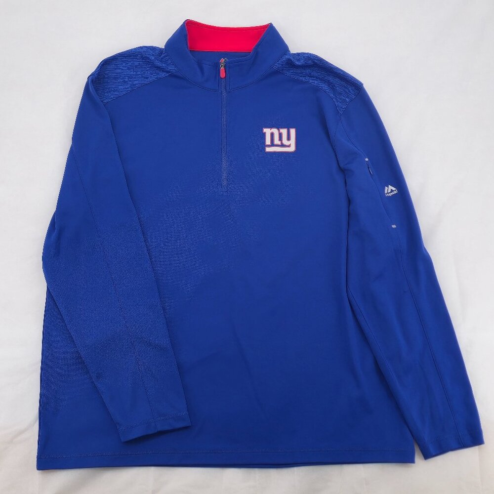 Majestic NFL New York Giants Quarter Zip‎ Hoodie Blue/Red XXL